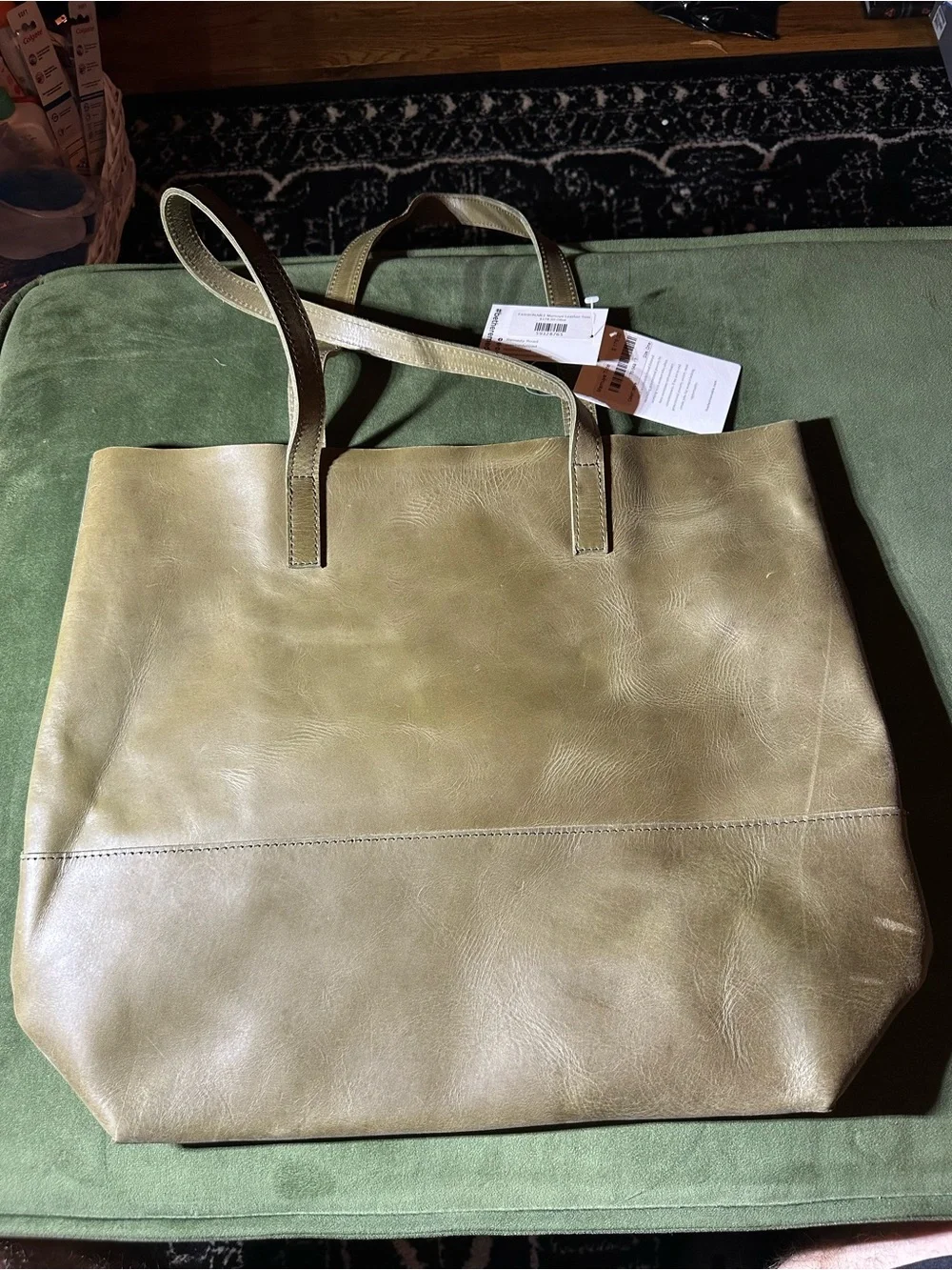 Olive Green Leather Tote Bag - Women
